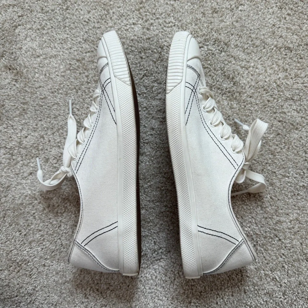Kate Spade NY Tennison White Canvas Low Top Sneakers Contrast Stitching 8.5‎